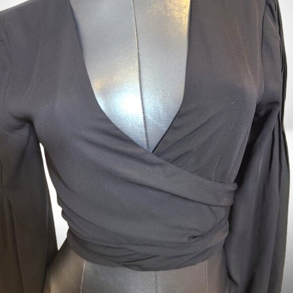 Rebecca Minkoff Black Wrap Top Blouse – Tie Back – Long Sleeve – Size M - Picture 2 of 8